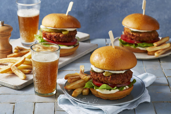RecipeTin Eats’ summer burgers with crunchy golden prawn patties.
