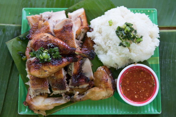 Grilled chicken with sticky rice.