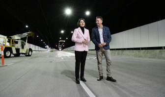NSW Premier Gladys Berejiklian and Minister for Transport and Roads Andrew Constance inside the new M4 tunnel last year.