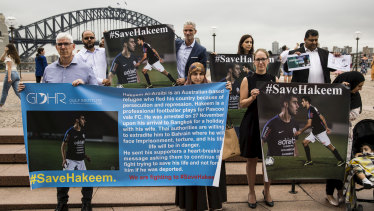 Groundswell: Members of the Gulf Institute for Democracy and Human Rights, and the Australian football community demand justice for al-Araibi.