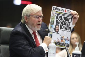 Former prime minister Kevin Rudd giving evidence to the Senate inquiry into media diversity in Australia earlier this year.