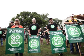 People attend a 'Go Galilee Basin' pro-coal mining rally at Mackay, Queensland in April this year.