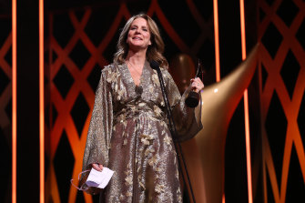 Rachel Griffiths collecting her best supporting actress award on Wednesday. 