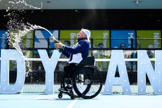 Dylan Alcott at the announcement of his retirement.