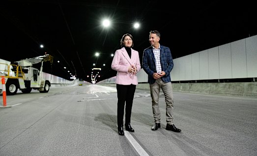 NSW Premier Gladys Berejiklian and Minister for Transport and Roads Andrew Constance inside the new M4 tunnel last year.