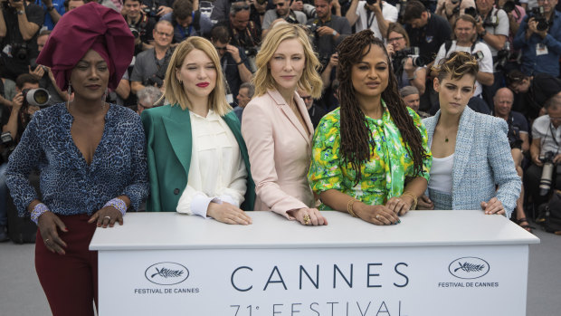 From left, jury members Khadja Nin, Lea Seydoux, Blanchett, Ava DuVernay and Kristen Stewart.
