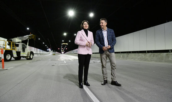 NSW Premier Gladys Berejiklian and Minister for Transport and Roads Andrew Constance inside the new M4 tunnel last year.