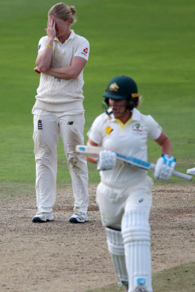 Knight mare scenario: England captain Heather Knight shows her frustration as Australia bat on to draw the Test.