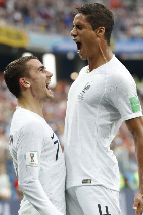 Winner: France's Raphael Varane, right, and Antoine Griezmann celebrate a goal.