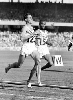 Jim Bailey wins the third heat of the 800 metres, Melbourne Olympics, 1956.