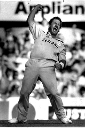 A triumphant Ian Botham taunts the convicts at the SCG during the 1992 World Cup.