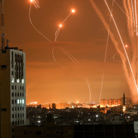 Israel’s defence system intercepts rockets fired from Gaza.