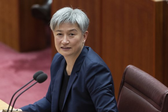 Foreign Affairs Minister Penny Wong in the Senate Thursday morning. 