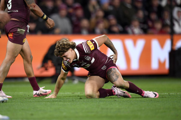Reece Walsh was battered in game three for the Maroons.