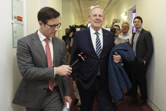 Peter Costello faces the media after the Canberra Airport incident. 