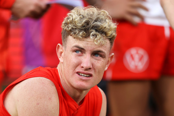 A dejected Chad Warner after the final siren on Saturday.