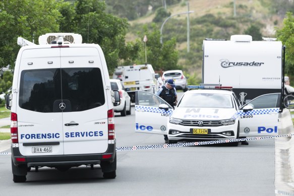 The crime scene at Boolaroo on Tuesday morning.