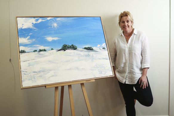 Artist Bridie O’Brien with her work <i>Fresh Snow</i>.