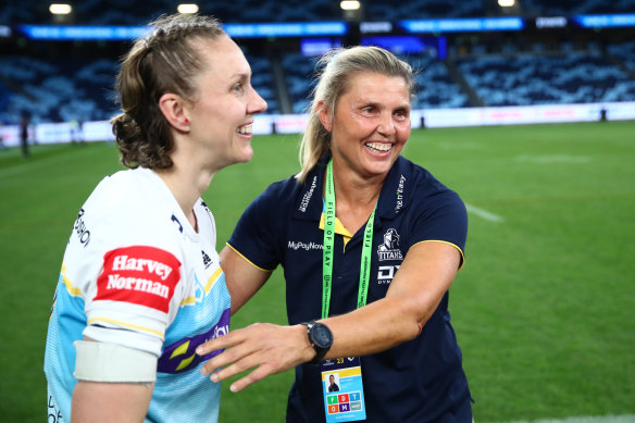 Karyn Murphy and Karina Brown after the Titans’ semi-final win over the Roosters.