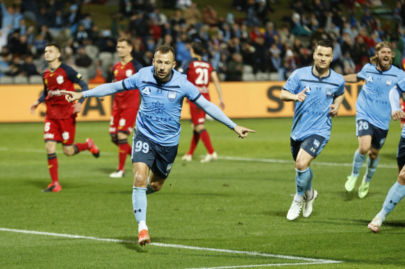 Adam Le Fondre celebrates after scoring a penalty.