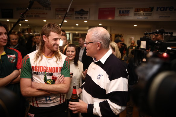 Prime Minister Scott Morrison visiting the Bridgenorth Football Club near Launceston during the 2019 election campaign.