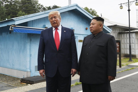 President Donald Trump meets with North Korean leader Kim Jong Un at the border village of Panmunjom in 2019.