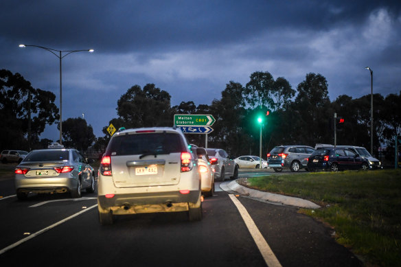 Traffic banks up at the Melton exit.