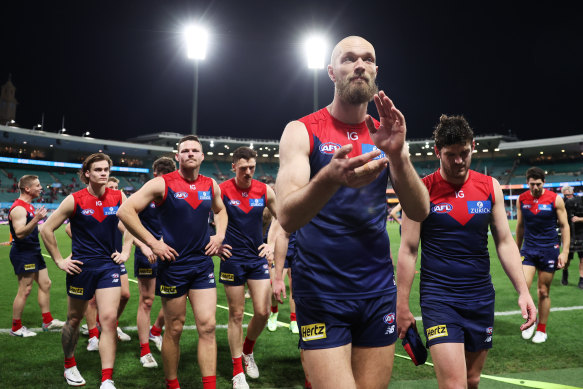 Max Gawn celebrates a win with his team.