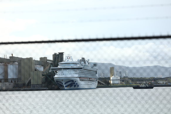 The Ruby Princess cruise ship docked at Port Kembla on Thursday.