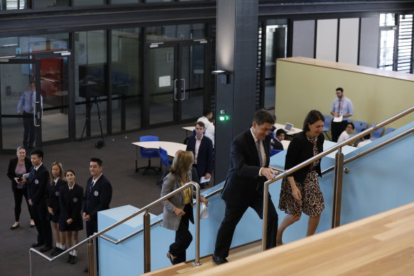 Premier Gladys Berejiklian takes a tour of Arthur Philip High School last year.