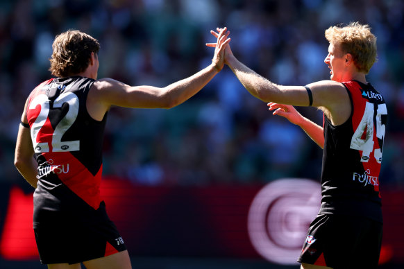 Tom Edwards (right) and Sam Durham both took unconventional routes on to Essendon’s list.
