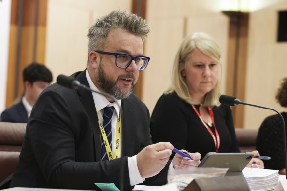 ABC news director Justin Stevens at the Senate estimates hearing in Canberra on Tuesday.