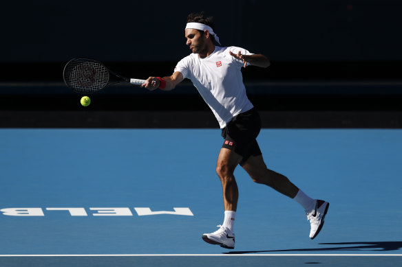 Roger Federer at Melbourne Park on Sunday.