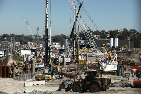 Construction on the site of the former Rozelle rail yards.