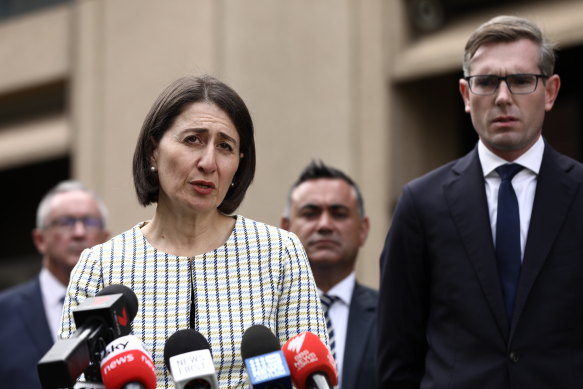 NSW Premier Gladys Berejiklian and Treasurer Dominic Perrottet, who says the latest spending measures were designed for maximum impact. 