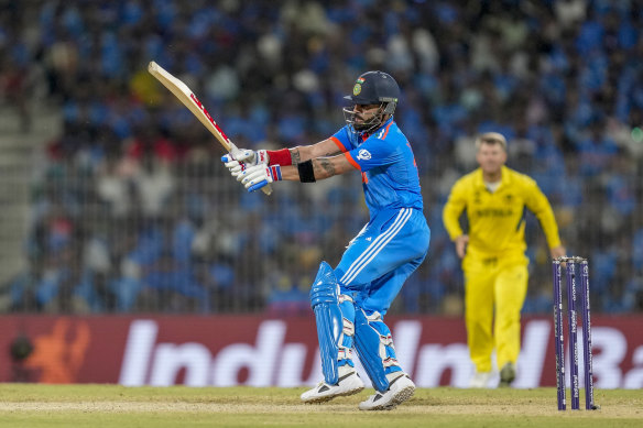 India’s Virat Kohli on the attack in his innings  against Australia.