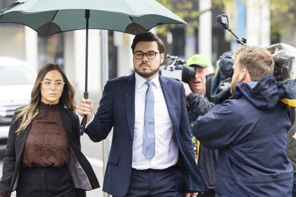 Bruce Lehrmann (centre) denies raping Higgins in Parliament House in March 2019, and says the pair never had sex.