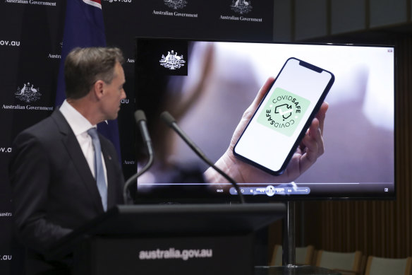 Health Minister Greg Hunt during a press conference on the COVIDSafe tracing app on Sunday.