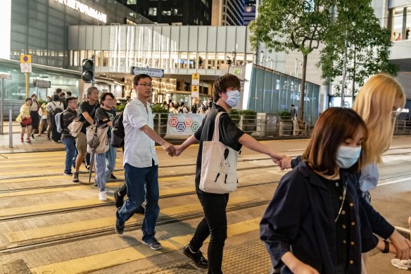 Protesters in Hong Kong formed an almost 50-kilometre-long human chain in August 2019. 