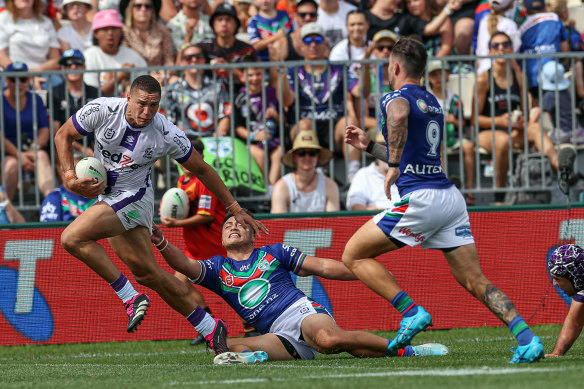 Melbourne Storm winger Will Warbrick during preseason.