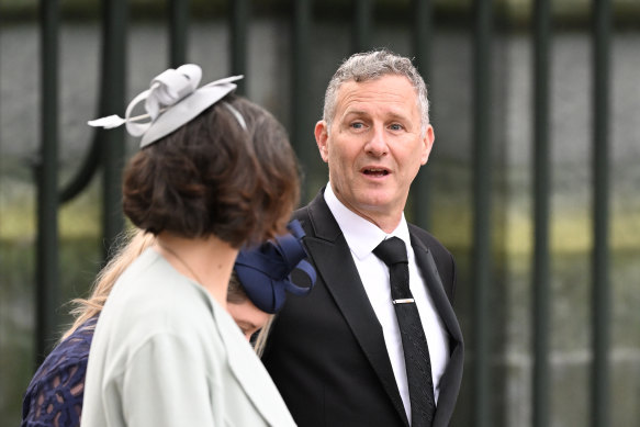 Adam Hills arrives in Parliament Square ahead of the Coronation.
