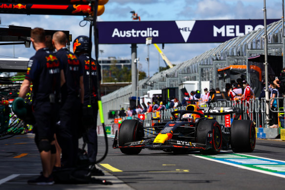 Max Verstappen driving the (1) Oracle Red Bull Racing RB19 in pit lane during a practice session on Friday ahead of the Australian F1 Grand Prix.