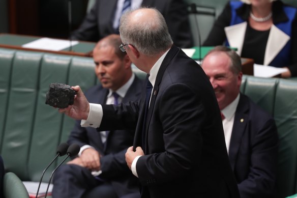 Then-treasurer Scott Morrison with a lump of coal during question time in 2017.
