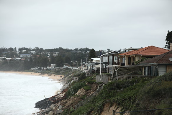 Powerful surf could threaten coastal areas including Wamberal on the NSW central coast, seen here after storms in 2020.
