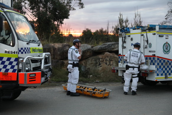 Police at the quarry, south of Sydney, where Najma Carroll’s body was found.