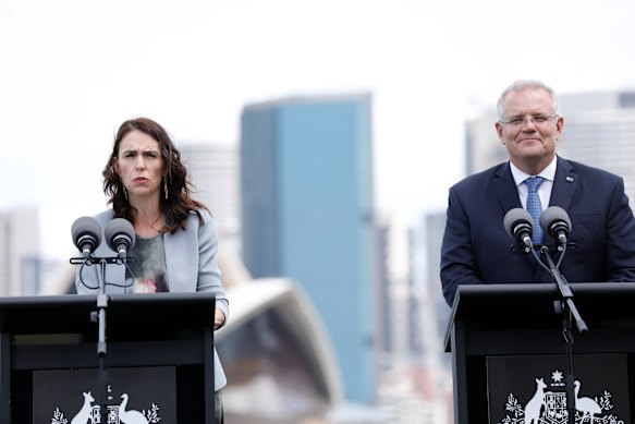 New Zealand Prime Minister Jacinda Ardern and PM Scott Morrison.