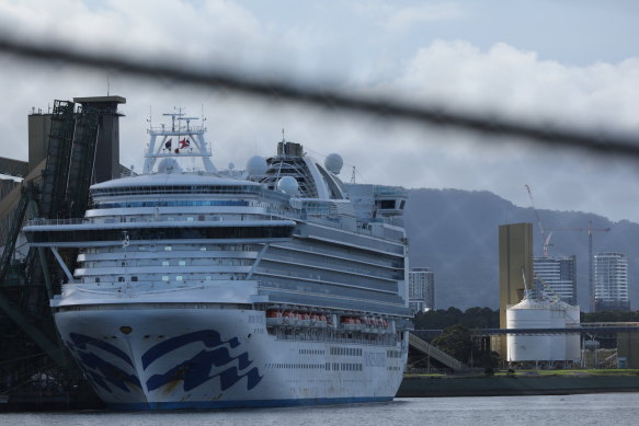 The Ruby Princess cruise ship docked at Port Kembla. 