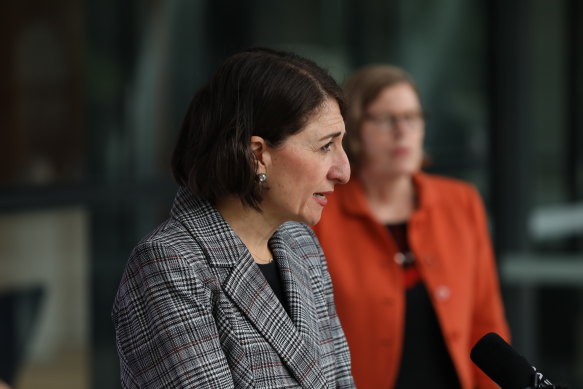 Premier Gladys Berejiklian providing an update on COVID-19 on Saturday.