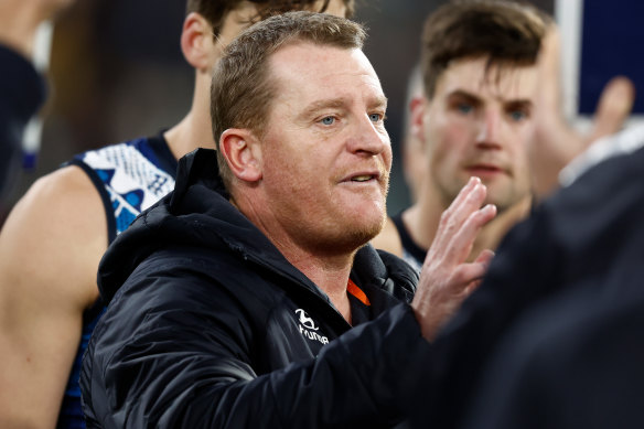 Carlton coach Michael Voss’s Blues have tumbled to 11th on the ladder.