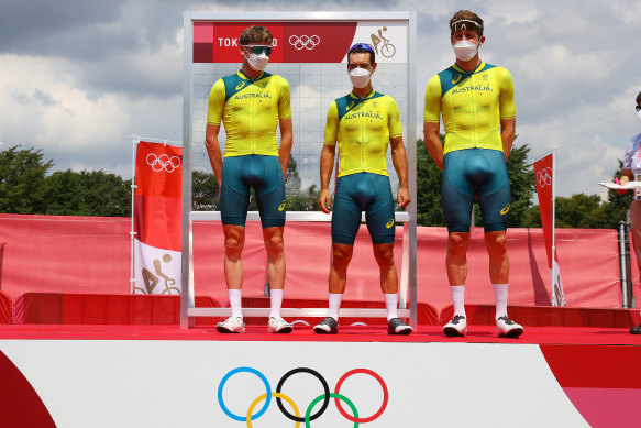Lucas Hamilton, left, Richie Porte, centre, and Luke Durbridge right, represented Australia in the men’s road race. 